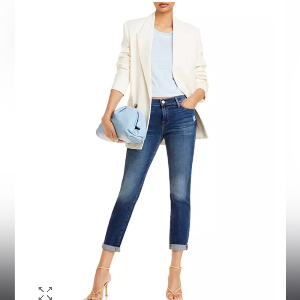Frame Denim Le Garcon mid‎ rise distressed slim/boyfriend jeans in azure 25